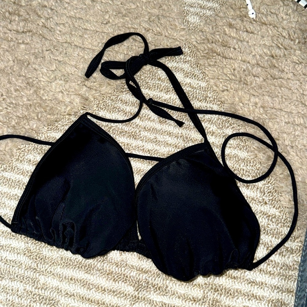 Cute Black Triangle Tie Bikini Top Small Padded